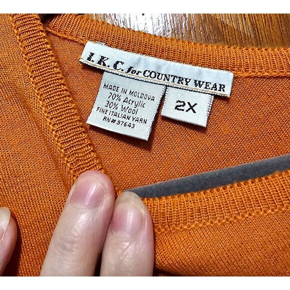 I.K.C. For Country Wear Orange & Brown Poncho Top 2X Italian - Picture 3 of 7